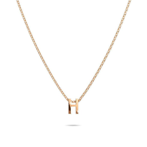 Initials Brick Alphabet Letter Necklace Rose Gold Layered Steel Jewellery